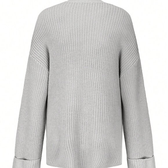 Grey Casual Women's Minimalist Long Split Sweater Top - Picture 9 of 9